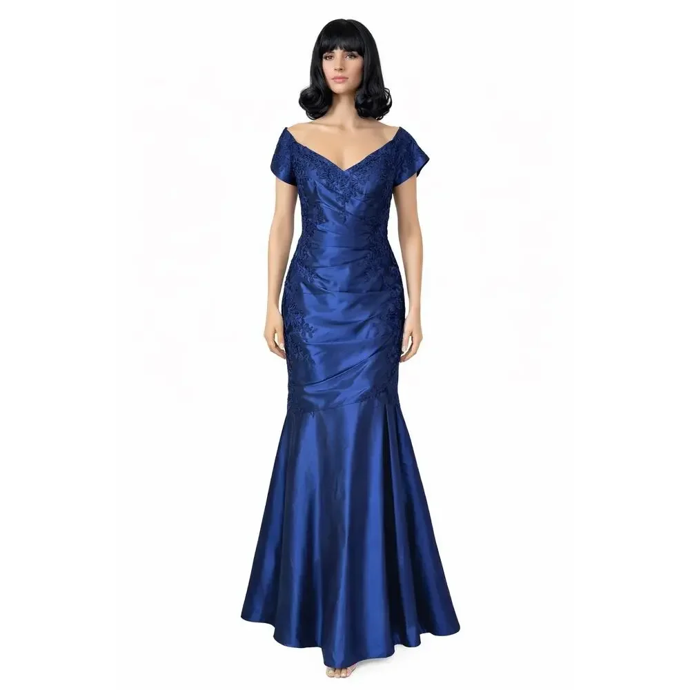 Jade Couture 2010s Navy Off Shoulder Embellished Formal Gown Size 12